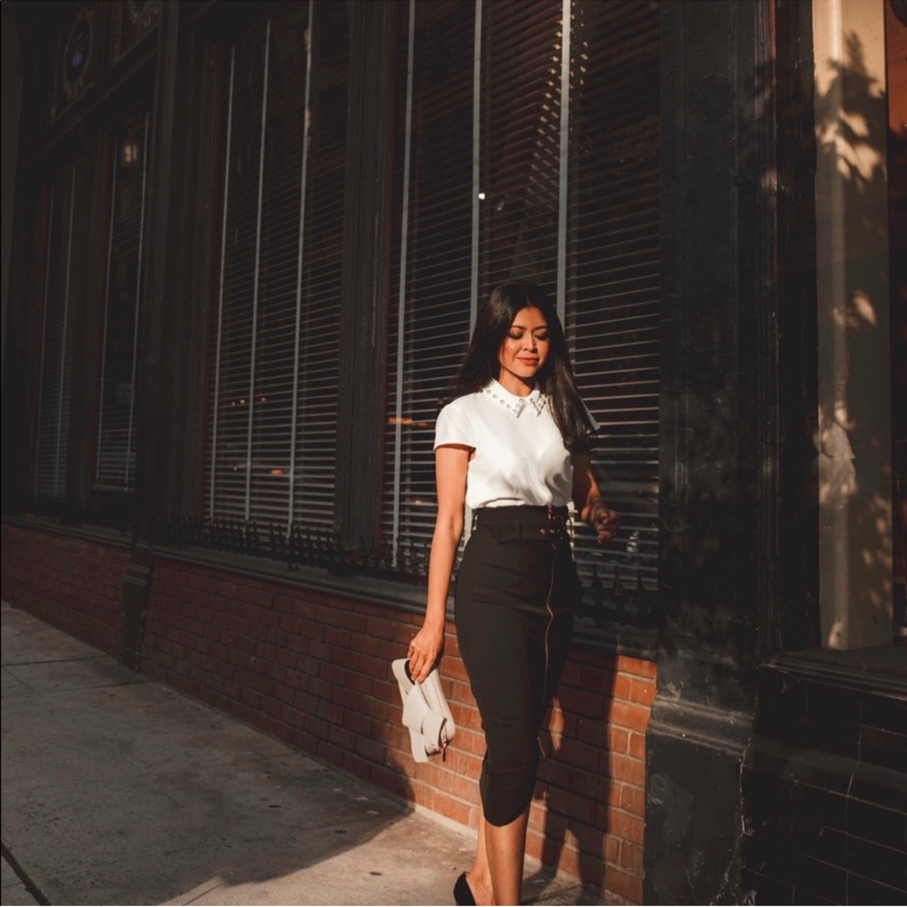 Ted Baker black pencil skirt with rose gold hardware